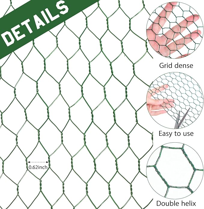 SATINIOR 2 Sheets Chicken Wire Frame Mesh for Floral Arrangements Fence Garden Poultry Netting Galvanized Hexagonal Metal Chicken Wire Fencing Roll for Craft Work Garden(23.6 x 157.4 Inches,Green)