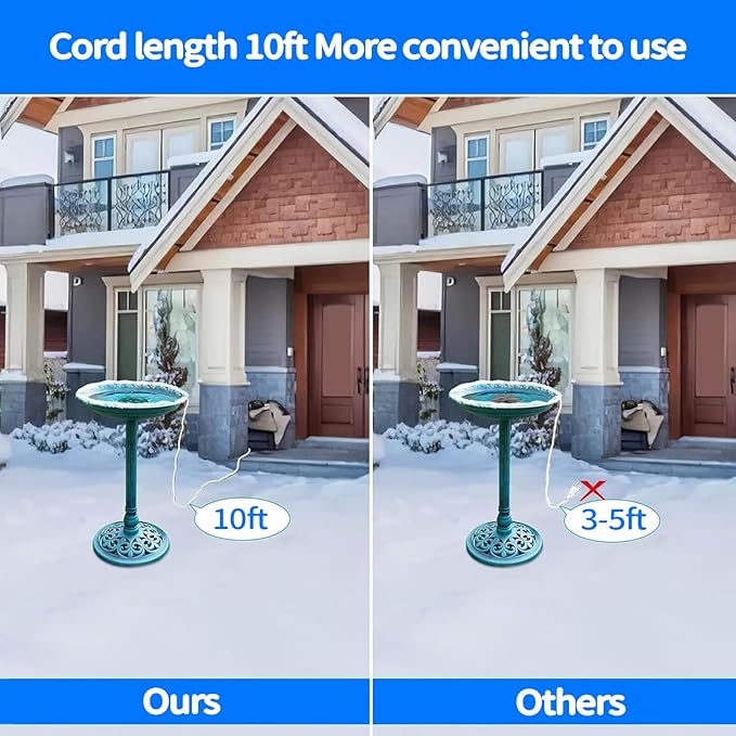 Bird Bath Heater for Outdoors in Winter, 80w Birdbath Heaters for Outdoor Bird Bath Deicer with Thermostatically Control, Heated Bird Bath Water Heater for Bird Chicken Livestock, With 10ft Cord