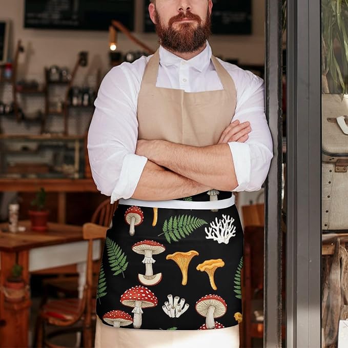 Half Apron with 3 Pockets Chef Cooking Kitchen Restaurant Aprons for Women Men