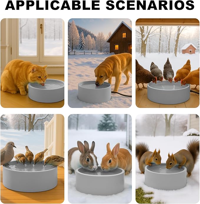 Pet Heated Bowl for Dog,Cat Warming Water Bowl with Chew Resistant Power Cord, Outdoor Waterproof Smart Uniform Heating for Small Animals Bird Chicken Rabbit Duck (108 fl oz, Grey)