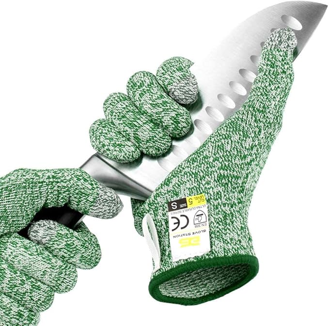 Glove Station Ultra Durable Series Cut Resistant Gloves - Cutting Gloves for Chefs, BBQ and Cooking - Level 5 Protection, Food Grade Safe Cut - Green, Large Size