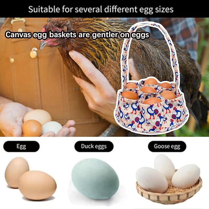 2 Pcs Egg Collecting Apron Chicken Gathering Basket with 7 Pouches Fresh Egg Holding Apron with 11 Pockets EW03