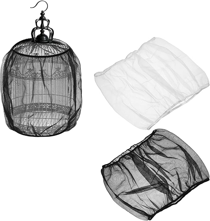 Bird Cage Seed Catcher, Bird Cage Net Cover Seeds Guard, Universal Birdcage Accessories, Black/White, Circumference 59.1"-70.9", Height 21.7" for Parrot Cockatiel Enclosures