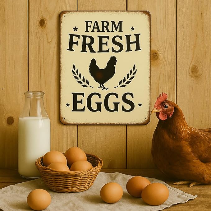 Vintage Farm Fresh Eggs Metal Sign,Farmhouse Style Tin Signs For Chicken Coop Rustic Kitchen Garden Decor Farmhouse Style 8"×12"