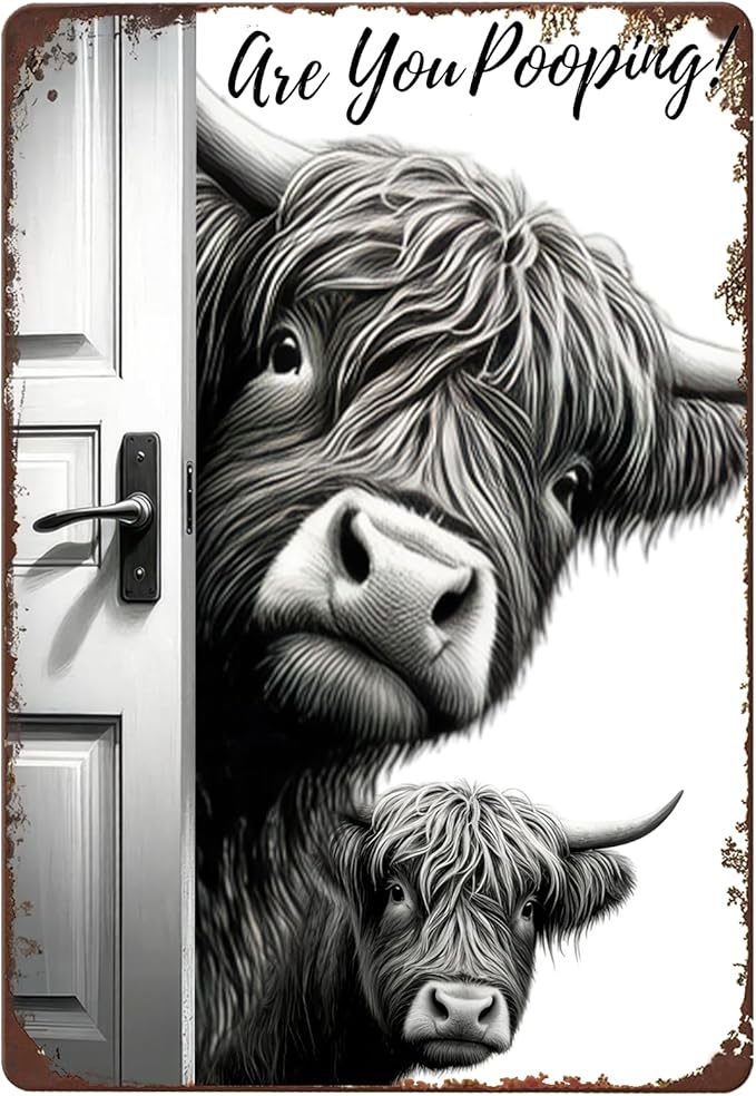 8x12 Inch Retro Cow Metal Fun Logo with the Words' Are You Pooping?',Fun Bathroom Sign, Unique Western Interior Decor, Especially Suitable for Cow Lovers and Quirky Enthusiasts
