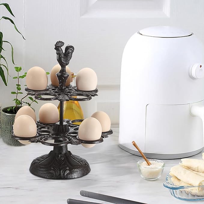 Heavy Duty Cast Iron Egg Holder Countertop - Vintage Egg Holder Stand for Fresh Eggs, Retro Egg Storage Rack, Easter Egg Display Holder for Kitchen & Dining Countertop Decor