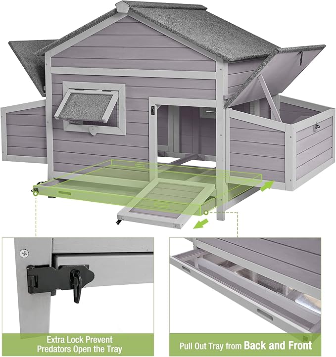 GUTINNEEN Chicken Coop Outdoor Poultry Cage Wooden Hen House with Large Nesting Box, Backyard and Farm