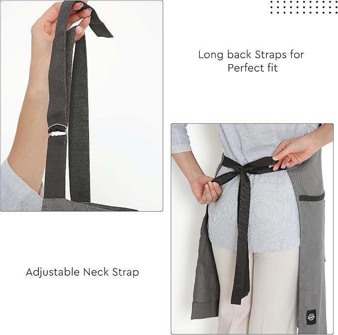 Encasa XO Adjustable Kitchen Cotton Apron With Pockets & Towel Holder Of Size 27x33 in (Grey) for Men & Women Chefs For Cooking & Baking in Home, Restaurants & Barbeque