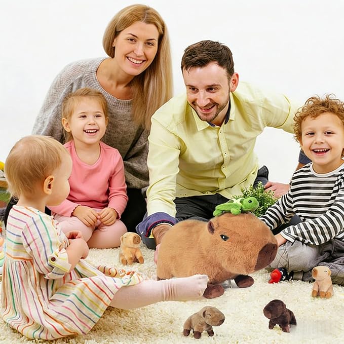 5 in 1 Capybara Plush Large Capybara Stuffed Animal with Babies, 14.2" Mommy Stuffed Capybara Plushies Pillow with 4 Baby Capibaras Peluches Capybara Toys for Kids Birthday Easter Stuffers Gifts
