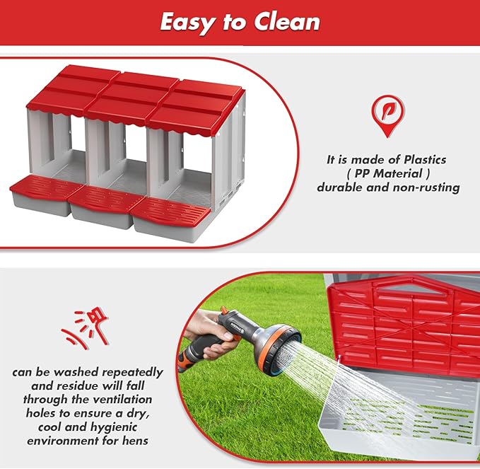 Chicken Nesting Boxes,3 Hole Nesting Box for Chicken Coop, Rolling Egg Collection and Protection Nesting Boxes