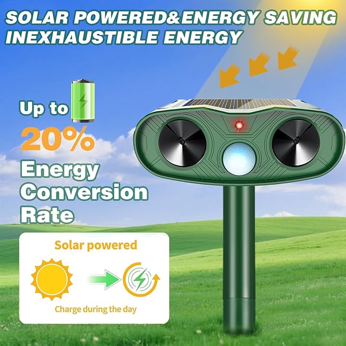 2026 IP65 Sonic Raccoon Fortress Pro Deer Repellent Outdoor, Solar Ultrasonic Animal Repellent Outdoor Squirrel Deterrent with Motion Sensor to Scare Cat Rabbit Skunk Dog Out of Garden Farm(4Pack)