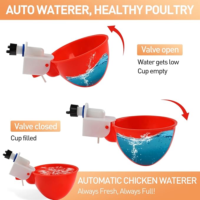 Chicken Waterer Cups,4-Pack Chicken Water Feeder for Ducks,Geese, Turkeys,Chicks,Bird,and Other Poultry with Matching Drill