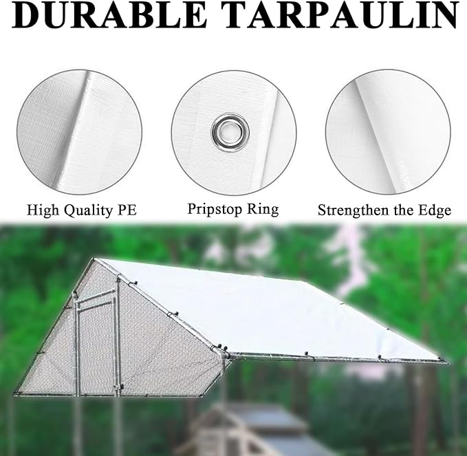 Chicken Coop Cover Waterproof Accessories,11.5 x 6.3 ft Chicken Run Cover for Winter,Waterproof Insulated Chicken Coop Tarp with 50 Pcs Ball Bungees Cords(2 Pcs)