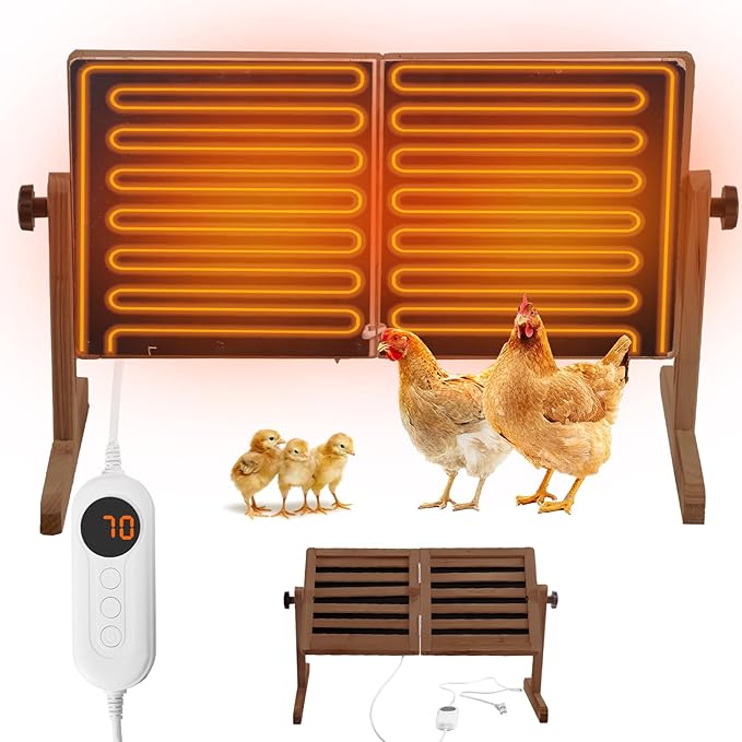 Aivituvin Foldable Chicken Coop Heater for Winter, 120w Large Size Waterproof Chicken Heater for Coop, Radiant Heat Chicks Coop Heater with 2 Heating Plates, Adjustable Temp 70~190℉ (Dark Brown)