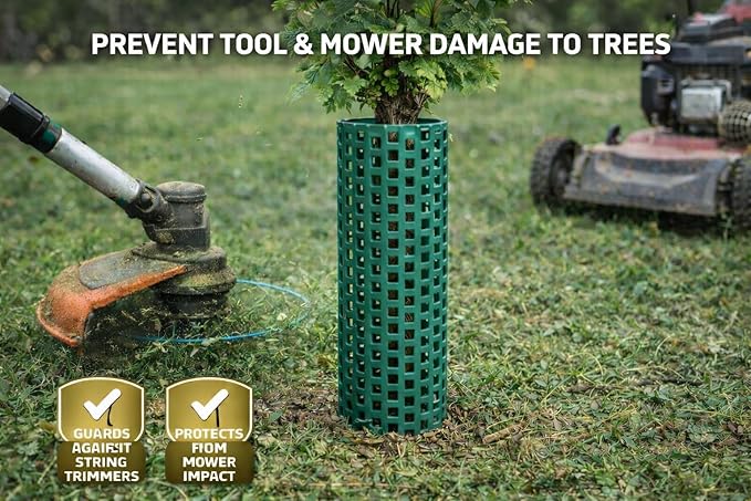 15" Tree Trunk Protectors, Stackable Spiral Tree Guards, Adjustable Width Bark Protection from Weed Eaters, Deer & Rodents, Tall Sapling & Vineyard Vine Protectors, Durable Plastic (6, Green)