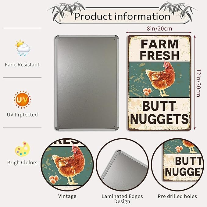 Metal Chicken Coop Sign, Funny Chicken Gifts, Tin Sign for Home Farm Chicken Coop Farmhouse Kitchen Garden Decor 8 X 12 Inch