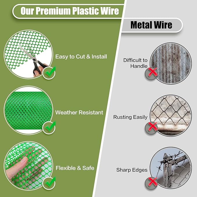 Plastic Pet & Garden Fence - Green 15.7in X 33ft Roll Multi-Use Decorative Chicken Wire Fencing for Poultry, Gardening & Animal Barriers