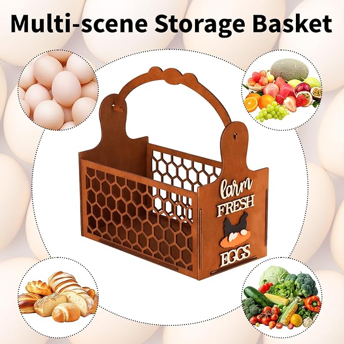 Rustic Farm Wooden Egg Holder & Basket with Honeycomb Design - For Kitchen Countertop, Farm Collection & Tabletop Serving, Fresh Chicken Egg Storage