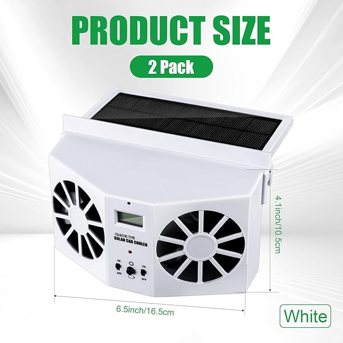 2 Pack Solar Powered Car Exhaust Fan 3 Fans Car Window 4500 RPM Air Vent Radiator Solar Energy Cooling Vent Exhaust for General Types(Solar 2 Fans,White)
