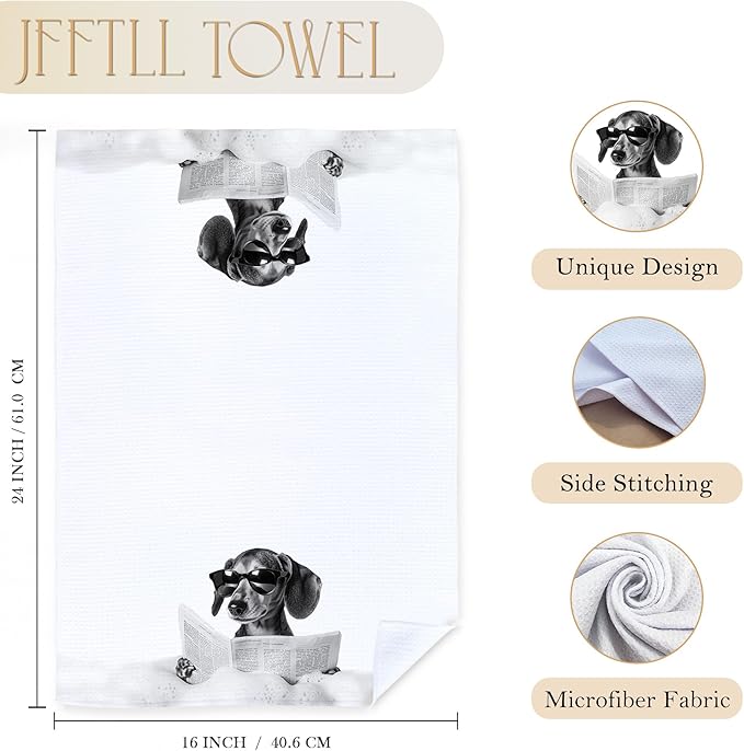 Funny Dachshund Bathroom Hand Towels, Weiner Dog Gifts for Women, Black and White Cute Dachshund Hand Towels for Bathroom Washroom Restroom Decor, 16x24 Inch, Set of 2