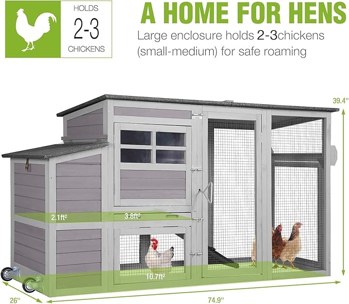 Gutinneen Chicken Coop Large Chicken House with Run Wooden Poultry Cage with Nesting Box,Large Opening Roof