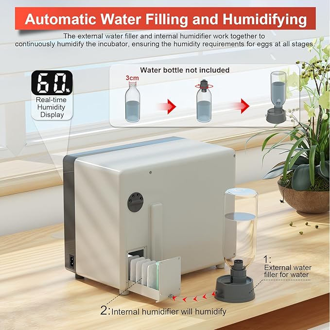 Incubators for Hatching 24 Eggs, Egg Incubator Automatic Egg Turner, Ultrasonic Atomized Humidifier, Chicken Incubator Temperature Control with 5 Automatic Incubation Modes, Auto Day Count
