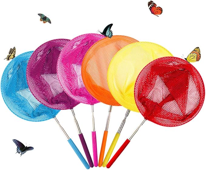 TSYAN Telescopic Butterfly Net, Perfect for Catching Bugs Insect Small Fish,Outdoor Tools Colorful Extendable up to 34" for Kids (6Pack)