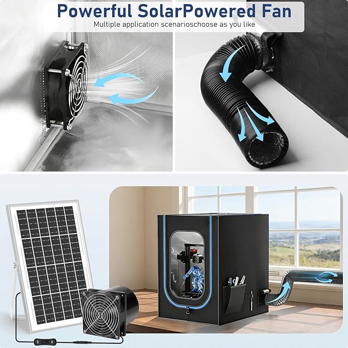 Solar Exhaust Fan, 20W Waterproofed Solar Panel + Ventilation Vent Fan, Solar Powered Fan Kit, High Speed Solar Powered Exhaust Fan for Greenhouse,Shed Attic, Dog House,Chicken Coop