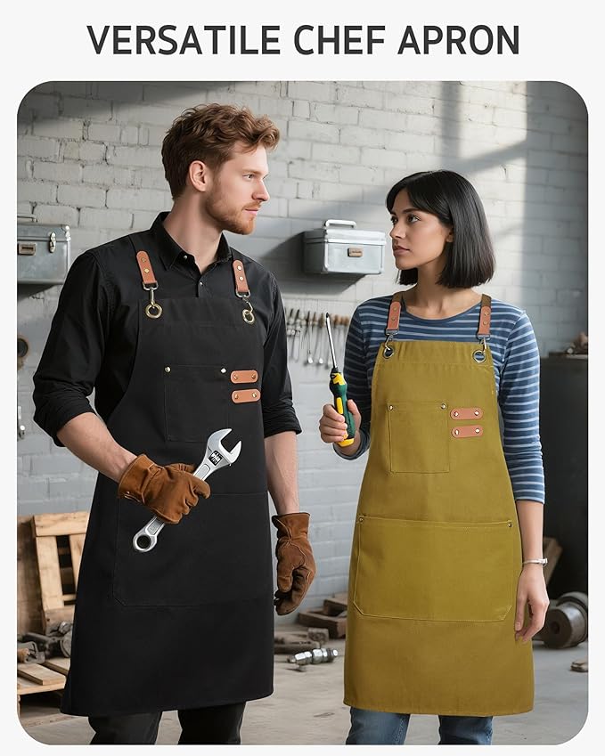 Syntus Adjustable Bib Apron with 2 Pockets Cooking Kitchen Aprons for Women Men Chef
