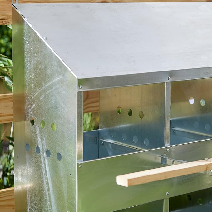 Brower 2-Tier 6-Hole Galvanized Steel Chicken Nesting Box, 30 to 40 Hen Capacity – Outdoor Poultry Laying Station with Hinged Folding Perches, Ventilated Design & Slanted Roof – Made in the USA