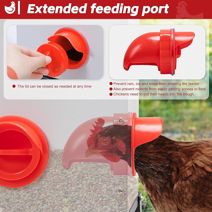 Automatic Chicken Feeder with Locking Lid and Base, 40 lb 6 Mouth Large Metal Chicken Feeders, No Waste Poultry Feeder Fit for Hen Coop