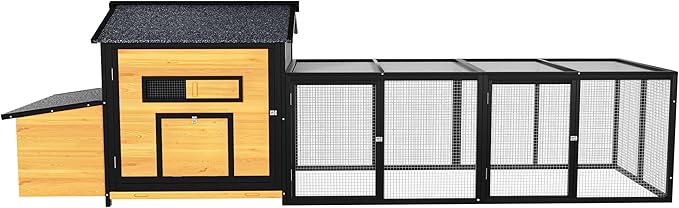 118'' Large Chicken Coop with Run, Wooden Duck Hen House for 3-5 Chickens, Outdoor Chicken Run Poultry Rabbit Cage with Nesting Box, Free-Range Door & Pull-on Tray Black