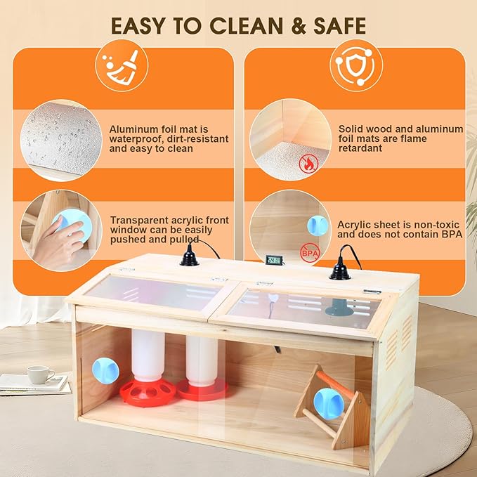 Chick Brooder Box Chicks Starter Kit with Heat Lamp and Thermometer,Feeder,Waterer,Perch,Aluminum Foil Pad Temperature-Controlled Brooder Box for Chicks,Ducks,Quail,Hamsters