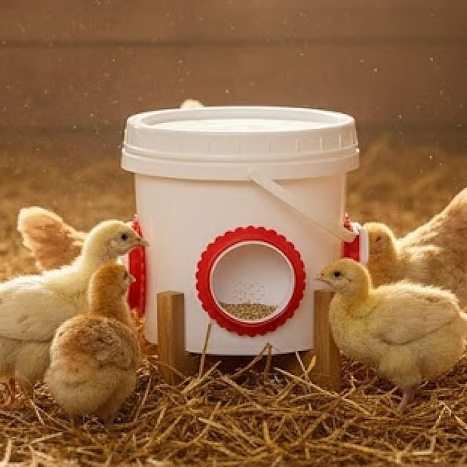Chicken Feeder Bucket with Stand, No Waste Poultry Feeder with 3 Covered Ports, Hanging Chicken Feeder & Duck Feeder for Outside, Automatic Chicken Feeder, Poultry Feeding Equipment.