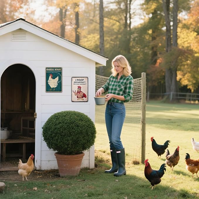 2 pack Funny Chicken Decor -Metal Chicken Coop Sign for for Farm Yard Decor, Farm Signs for Home Kitchen Outdoor Decor 12" * 8"