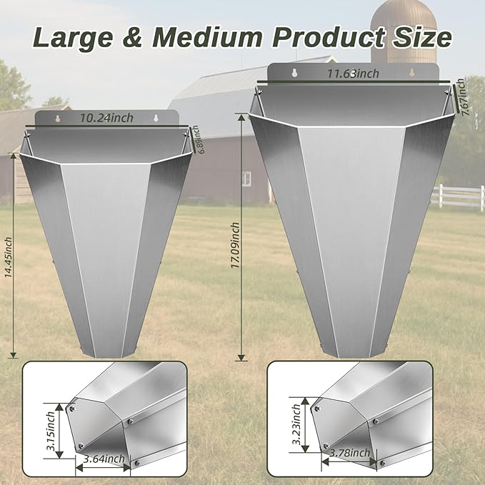 Chicken Cone for Butchering, Upgraded Thickened Stainless Steel Kill Cone, Flat-Back Killing Cone for Poultry Processing, Fits Chickens up to 18 lbs, Ideal for Farm or Backyard Use (Large & Medium)