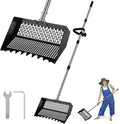 Chicken Poop Scooper and Rake, Zoned Metal Chicken Coop Scoop for Sand, 22 to 62" Adjustable Handle, Litter Sifting Shovel Cleaning Tools for Chicken Run, Animal Farm, Duck Coop