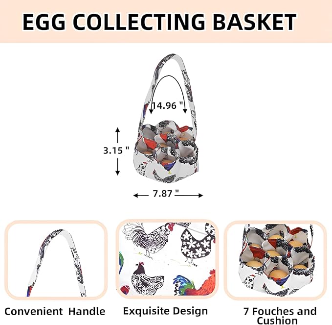 2 Pcs Egg Collecting Apron Chicken Egg Gathering Basket with 7 Pouches, Fresh Egg Holding Apron with 11 Pockets for Farmhouse Kitchen Parent Child Activities, Gift for Grandma/Housewife/Women