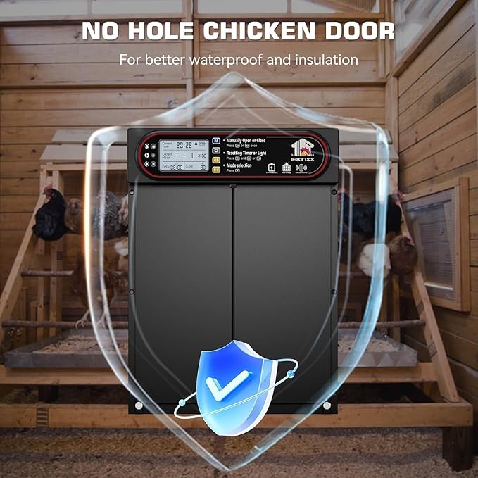 Automatic Chicken Coop Door with Horizontal Dual Opening, Remote & Manual Control, USB Backup, Predator-Proof Larger Opening Size House Door Solar Powered for Chicken, Duck and Poultry, Black