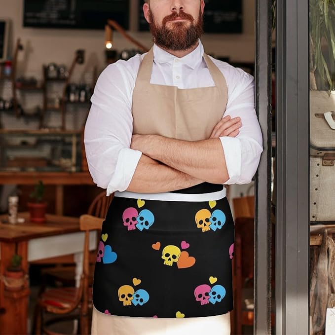 Short Aprons for Servers Unisex Chef Works Waitress Apron with 3 Pockets
