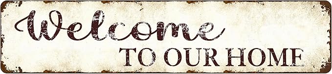 Outdoor Metal Welcome Sign - Welcome to Our Home - 16"x4" Weather-Resistant Front Door Decor - Rustic Porch Sign for Housewarming Gifts, Garden, Farmhouse - Country-Style Durable Metal Wall Art