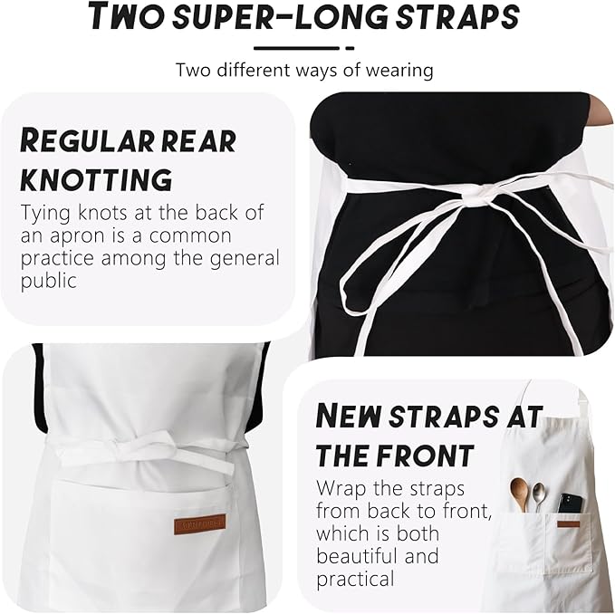 ATROPOS 2 Pack White Adjustable Bib Cooking Apron Waterdrop Resistant with 2 Pockets Aprons for Men Women - Suit for Kitchen And Outdoor BBQ (35.8IN x 26.8IN White)