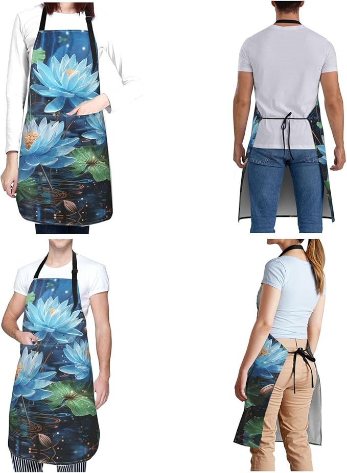 Kitchen Aprons for Men Women Waterproof Apron with 2 Pockets Skis on mountain Apron Adjustable Bib Aprons