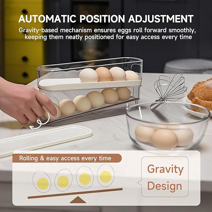 Rolling Egg Holder for Fridge, Egg Dispenser for Refrigerator, Automatic Rolling Storage Container for Countertop, Kitchen & Outdoor Use (3.35"x3.74"x11.02") 1 Pack