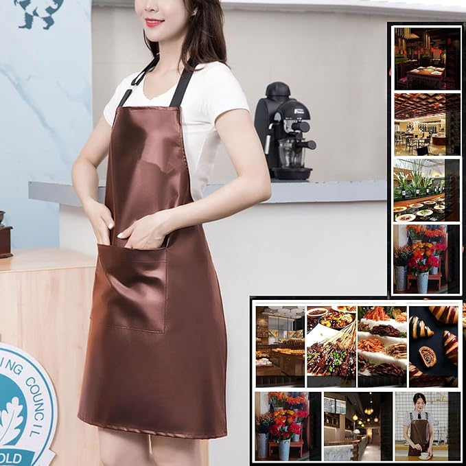 eywlwaar PU Waterproof Apron with One Big Pocket Adjustable Oil Proof Apron for Kitchen Dishwashing Cooking 29.92"x 26.77"