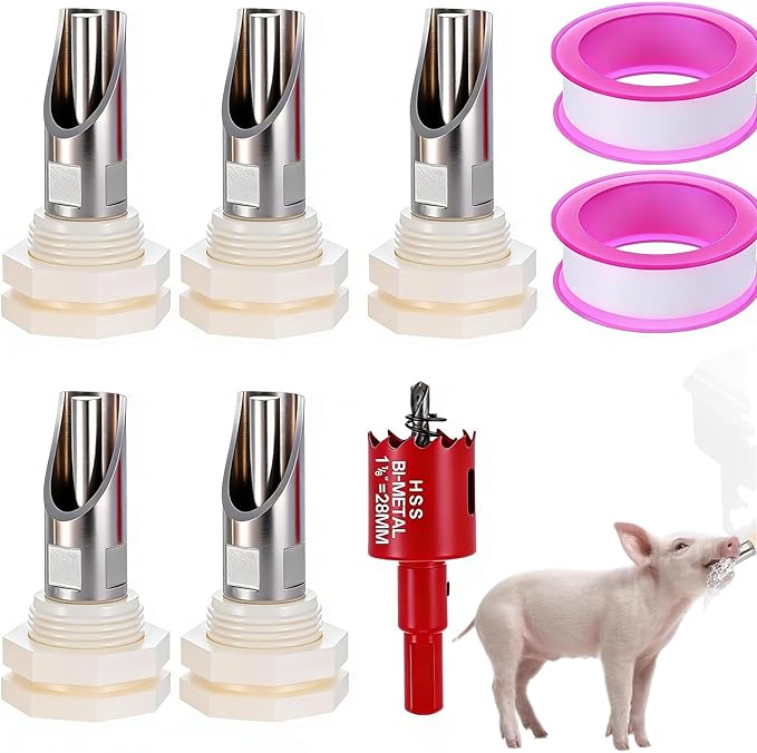5-Pack Pig Water Nipple，Pig Nipple Waterer for Barrel Kit，Automatic Pig Nipple Drinkers Kit，Piglets Nipple Feeders ，Hog Feeder Nipple
