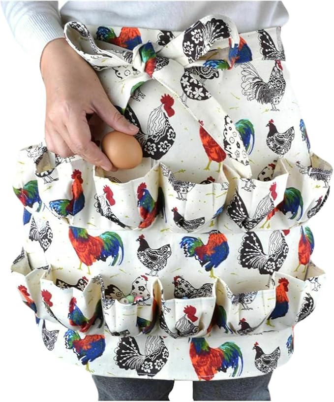 ASkinds Chicken Egg Collection Apron, Egg Holding Aprons with 12 Pockets for Gathering Chicken, Duck, Goose, and Quail Eggs Chicken Farm Aprons