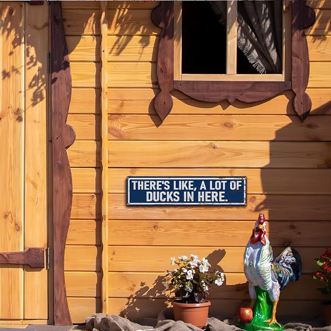 Rustic Farmhouse Style Duck Coop Sign, Metal Outdoor Ducks House Signs, There's like a lot of Ducks in here, Retro Metal Tin Sign, Farmhouse Decor, Backyard Duck House Gift 15.8x4 Inch