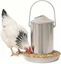 Plexon 6.6 Lb Hanging Chicken Feeder no Waste Food-Grade Stainless Steel - Turkey Duck Poultry Feeder for Chicken Metal - Heavy Duty Reliable Long-Lasting with Handle