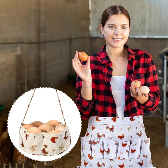 2 Pcs Egg Collecting Apron Chicken Egg Gathering Basket with 7 Pouches Holding Apron with 15 Pockets
